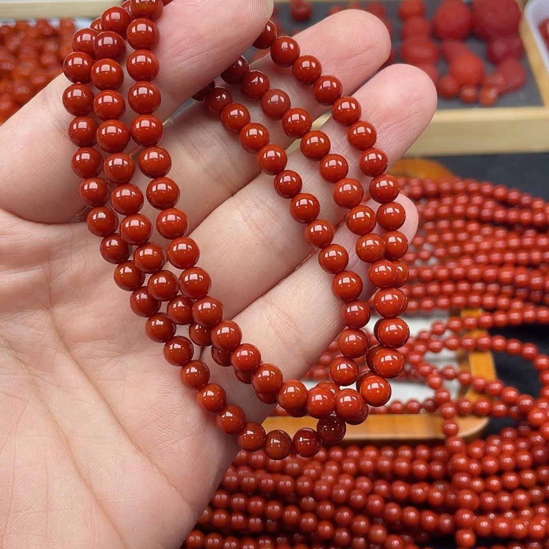 南红玛瑙1号瓦西牛血红卡6长链未镶嵌