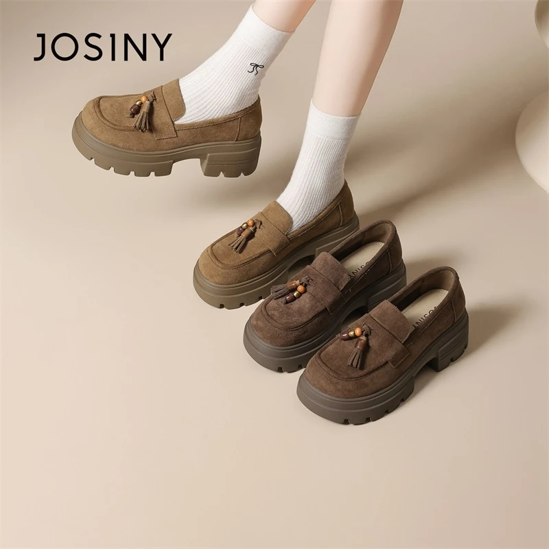 卓诗尼厚底增高常规秋季秋胶粘复古一脚蹬乐福鞋女鞋春季粗跟时尚