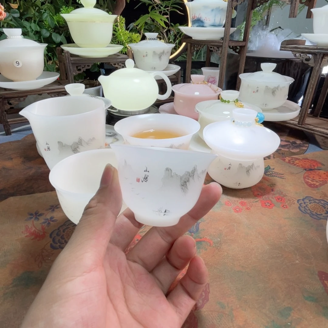别***了冰晶璞玉素烧水墨山居反口杯