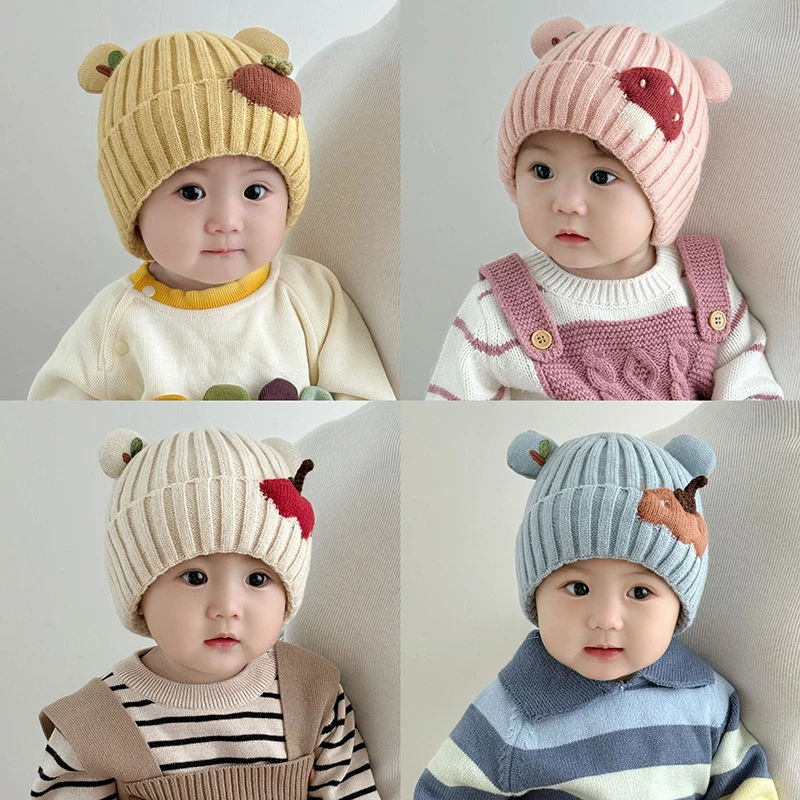婴儿帽子秋冬季男女宝宝毛线帽保暖防风套头帽可爱儿童针织护耳帽