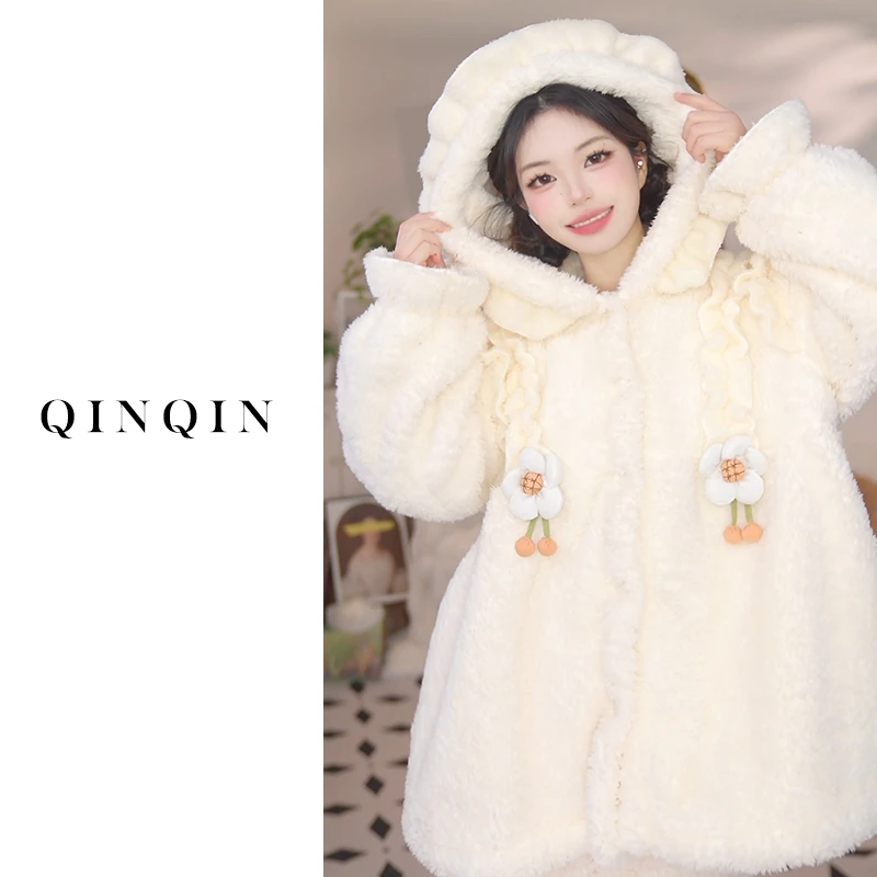 香蕉女孩【格桑花】睡衣女秋冬连帽外套加厚加绒保暖家居服可外穿