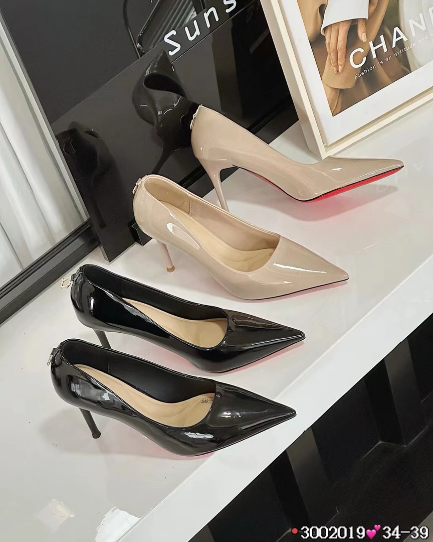 2025夏新款一脚蹬细跟高跟鞋女士鞋子尖头细跟法式性感漆皮高跟鞋
