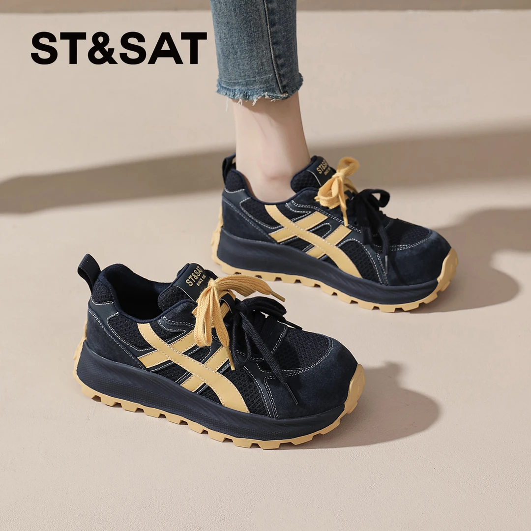 星期六厚底老爹鞋女2025新款冬季加绒休闲鞋运动鞋巨好看德训鞋子