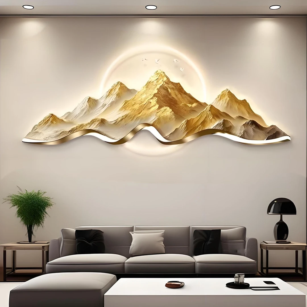 玄关金山客厅装饰画轻奢上档次感背景墙壁画大气山水背靠金山挂画