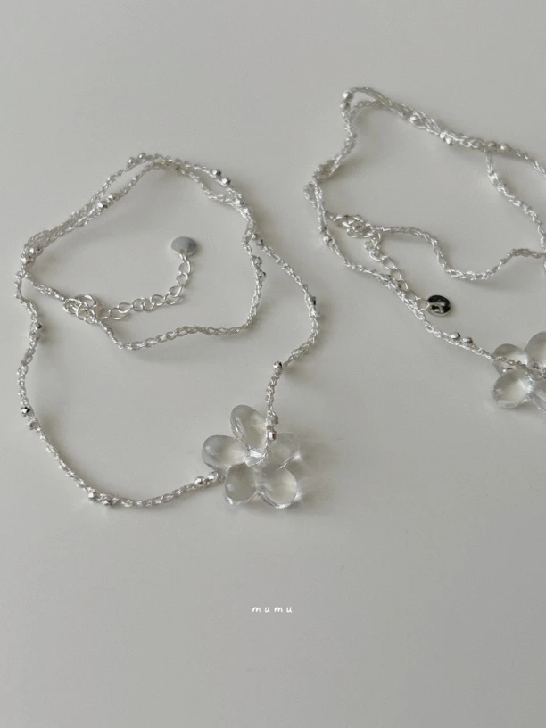 链子925银琉璃 mumu 925银 手工钩针琉璃小花 简单百搭项链