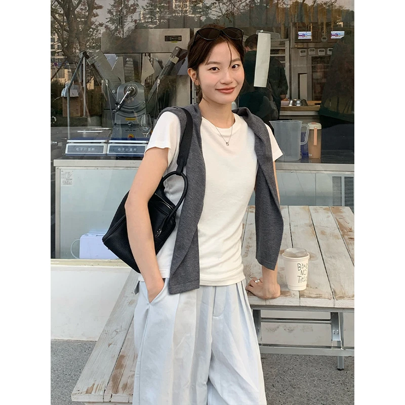亲肤短袖T恤女2025春新品韩版简约圆领上衣T028