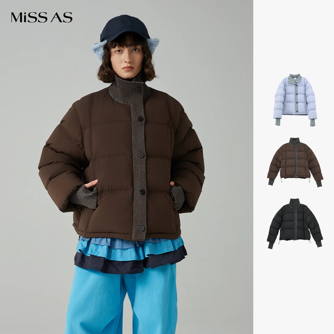 【DONGDONGZHOU】小众百搭针织拼接装饰宽松羽绒服25冬季