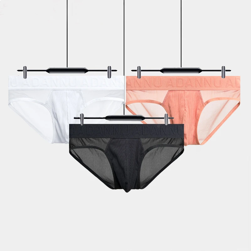 性感半透明男士内裤时尚网纱三角裤舒适柔软薄款低腰螺纹棉底裤衩