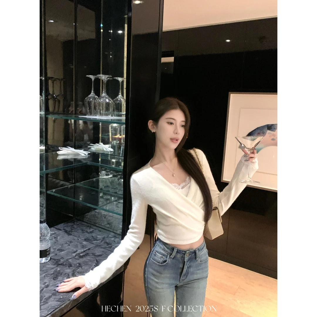 【禾呈】早秋时尚通勤长袖打底长袖交叉设计感百搭套头上衣女10606