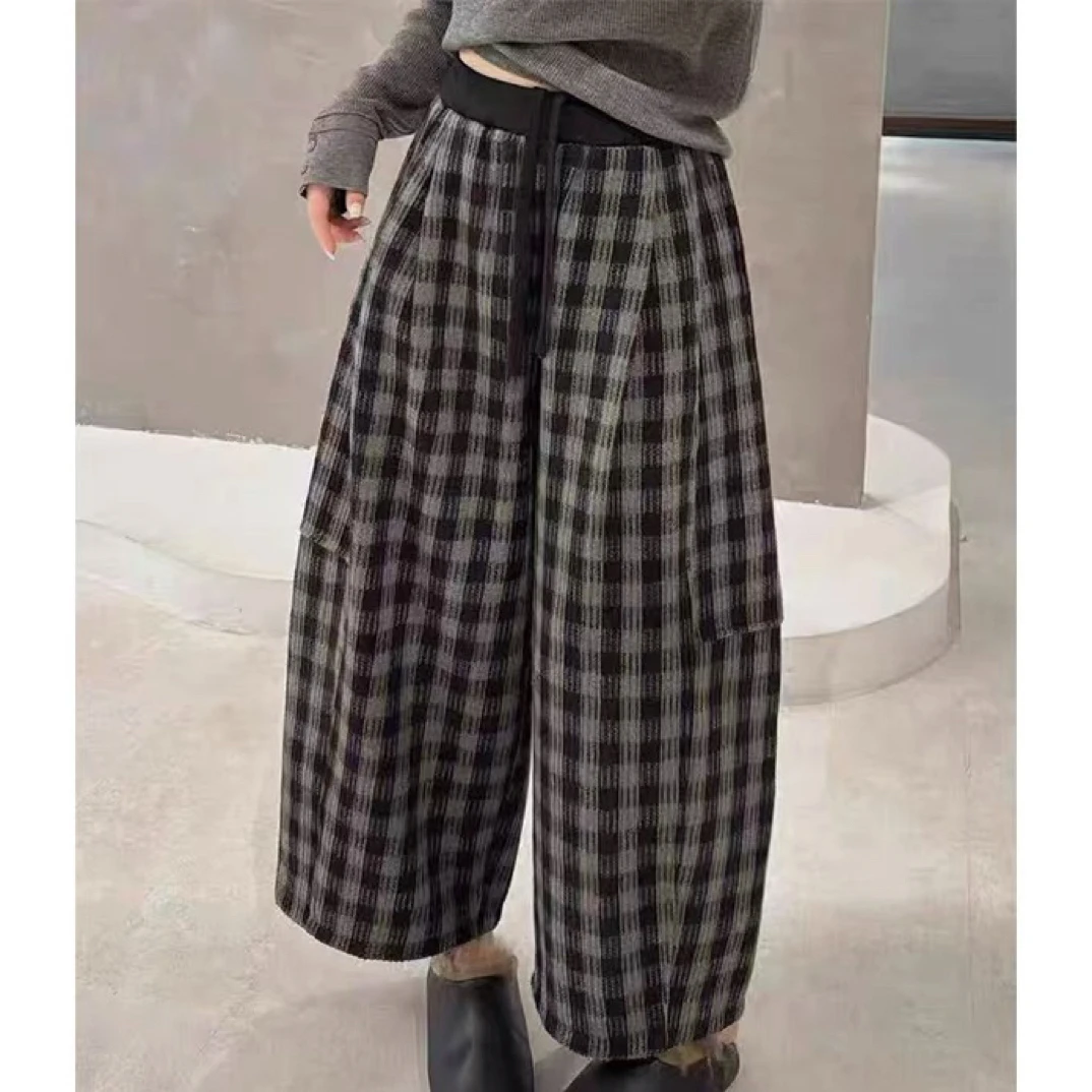 2506 加绒加厚九分格纹裤 裤长92