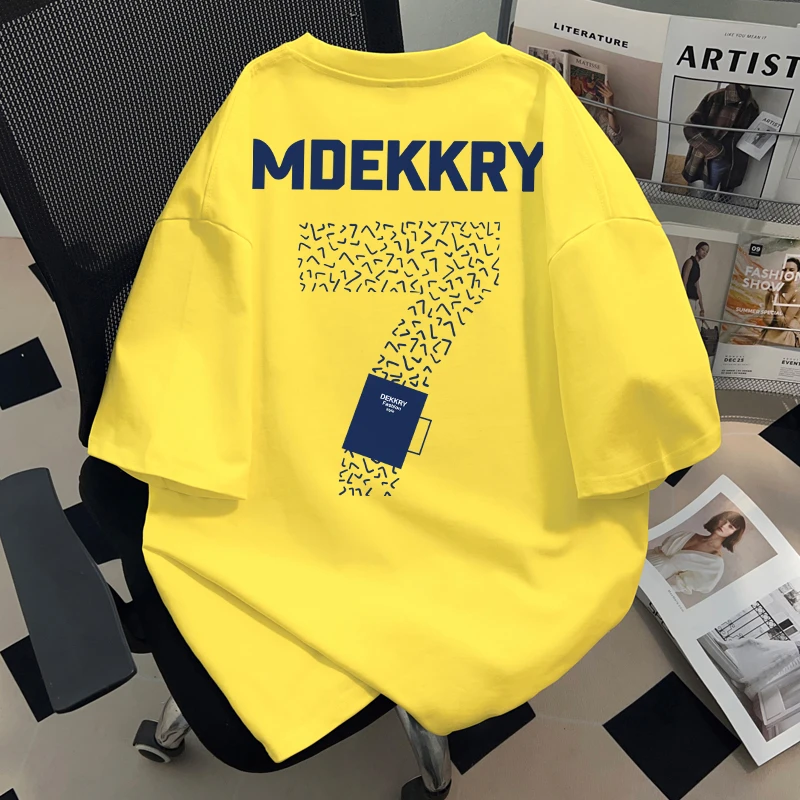 美式100%纯棉T恤短袖男女夏季凉感情侣装潮流印花半袖ins黄色上衣