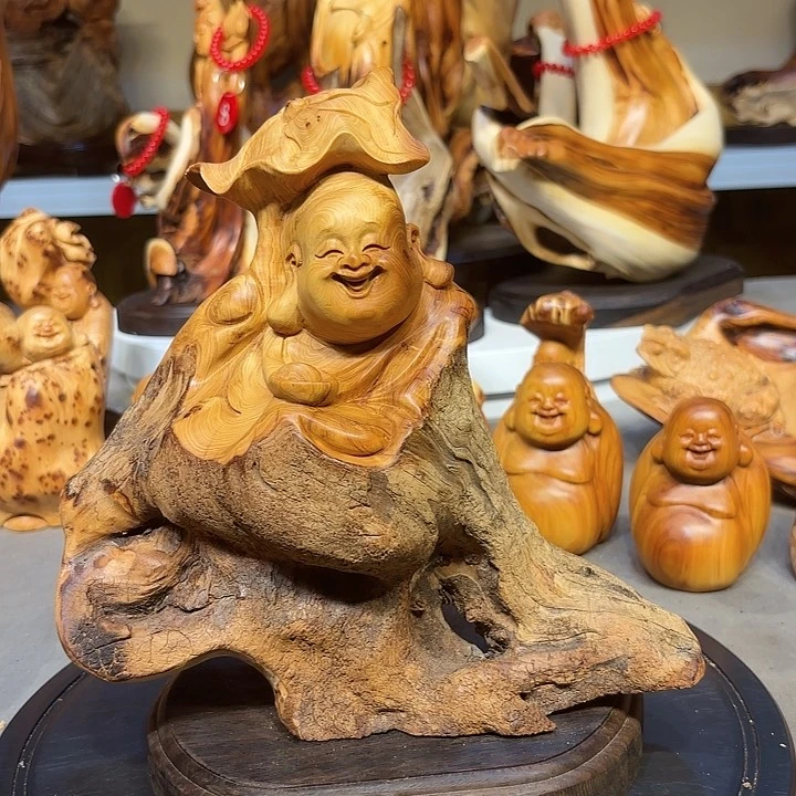 柏木太行崖柏弥勒佛，
