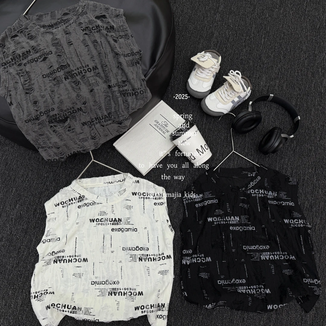 现货-儿童夏季无袖薄款潮酷背心D-5557欧若风穿搭宽松男童女童