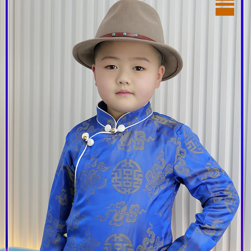 藏吧啦小孩葫芦喜圆提花盘扣衬衣