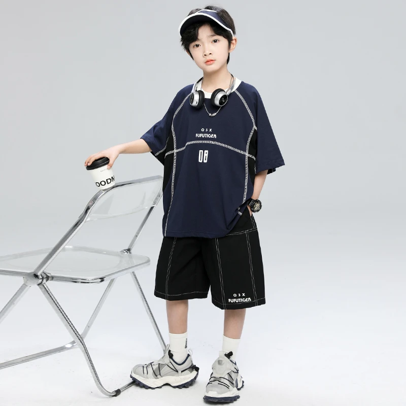 男童夏季套装2025新款夏装T恤衫中大儿童两件套潮【QSX-DR】B5055