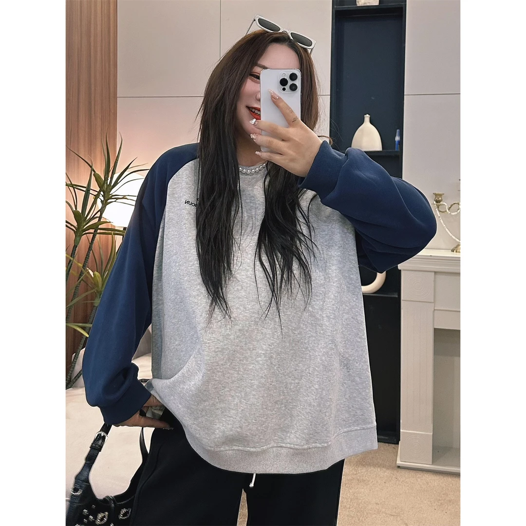 断码捡漏~巴塞罗那 / 复古撞色插肩袖加绒卫衣13137花契200斤胖mm