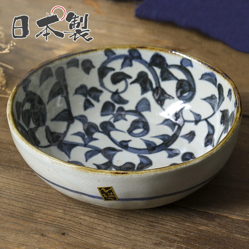 Bloom日本进口手绘陶瓷碗椭圆钵 釉下彩樱花唐草沙拉甜品汤面碗