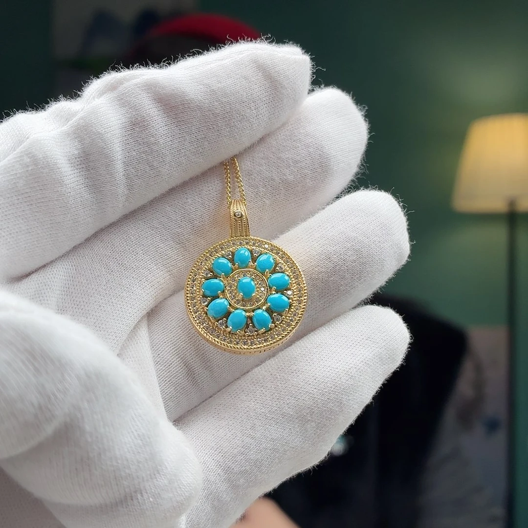 绿松石银S925镶嵌颈饰