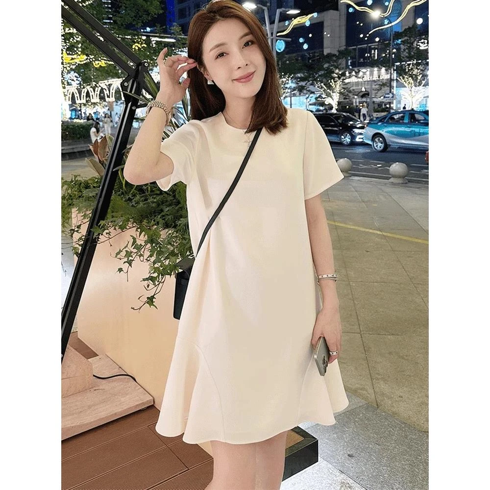 气质高端精致短袖连衣裙2025新款女夏季爆款宽松显瘦包臀鱼尾裙子