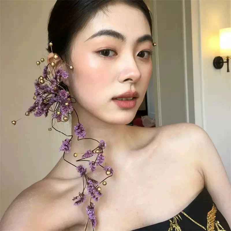 合金耳饰 君心家 薰衣草个性单边耳挂小众设计感新娘耳饰