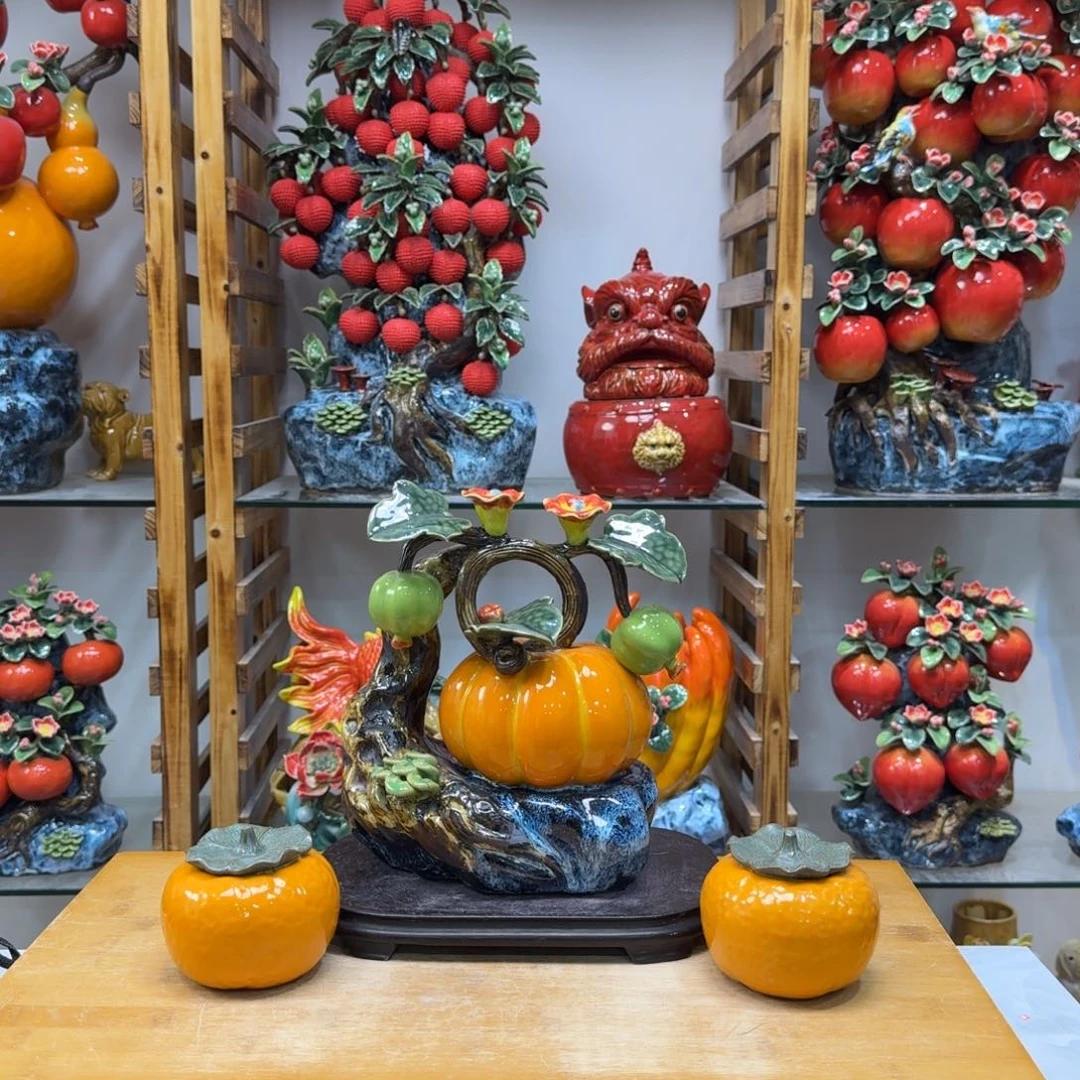 陶瓷金玉满堂送橘子底座高25