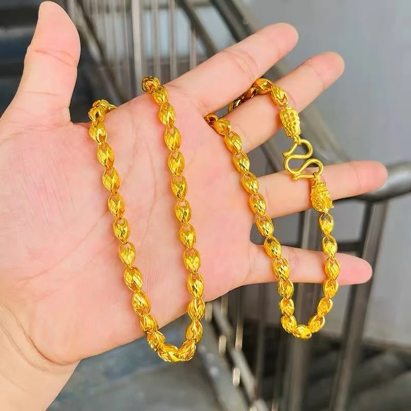 铜合金项链 铜合金男女空心麦子麻花不掉色项链