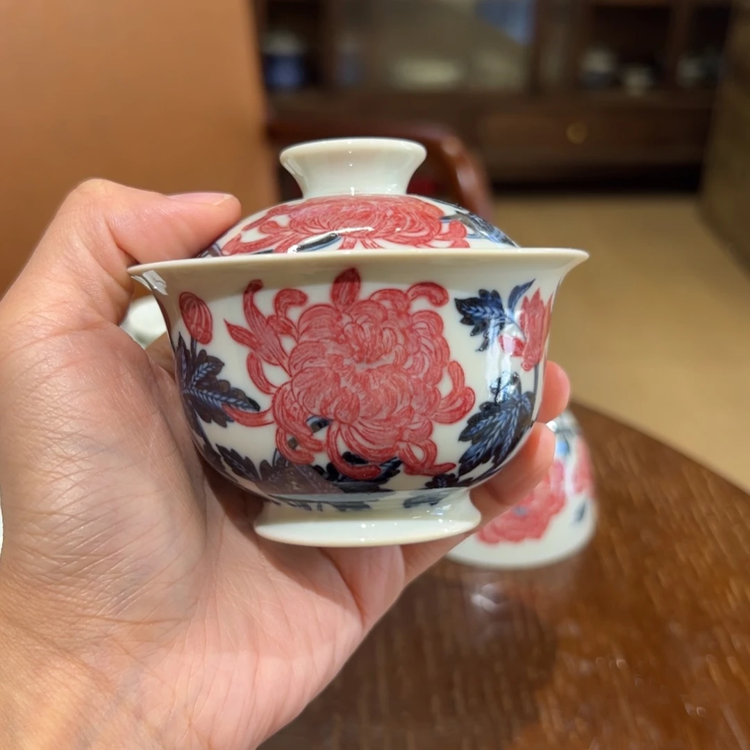 正绎堂釉里红蝶恋花盖碗