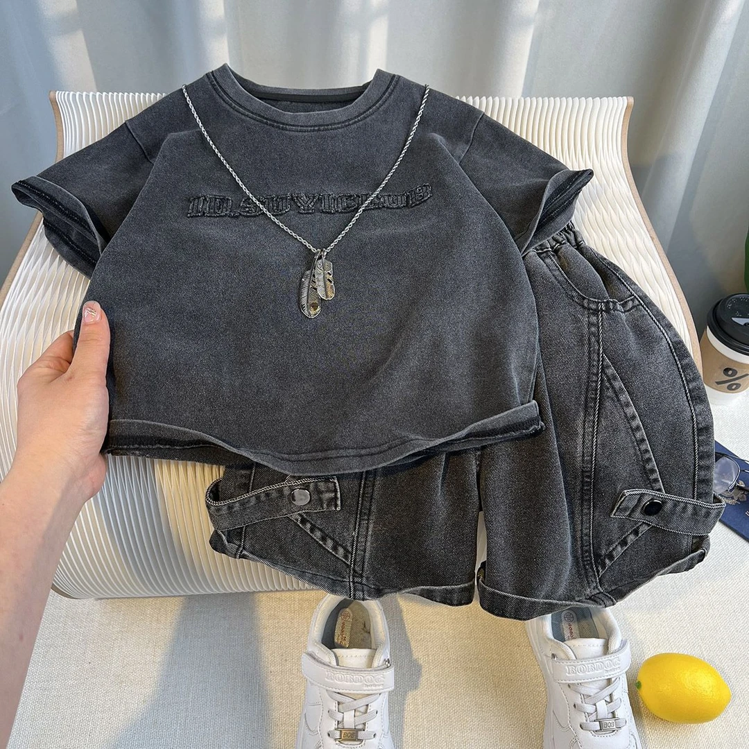 【沫沫家】男女童韩版帅气短袖套装夏季儿童装宝宝短裤两件套潮