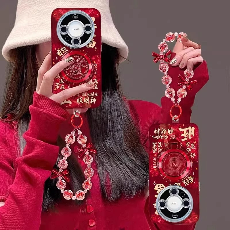 旋转發支架适用华为mate70pro手机壳暴富MATE60带手链P70镜头膜女