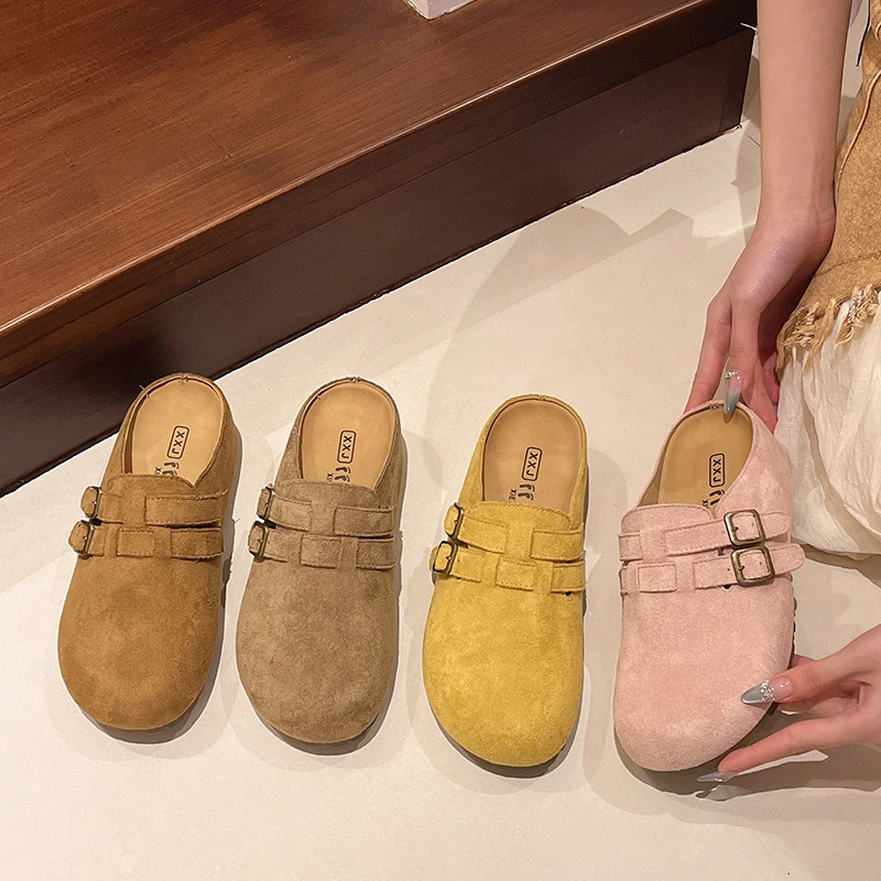 气质包头半拖2025春季新款时尚休闲一脚蹬懒人勃肯内增高百搭单鞋