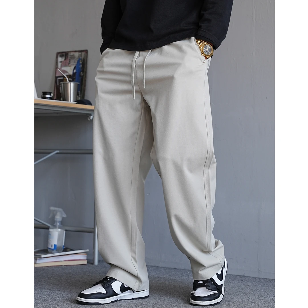 春秋季高端纯色针织卫裤男直筒宽松抽绳百搭运动通勤阔腿休闲长裤