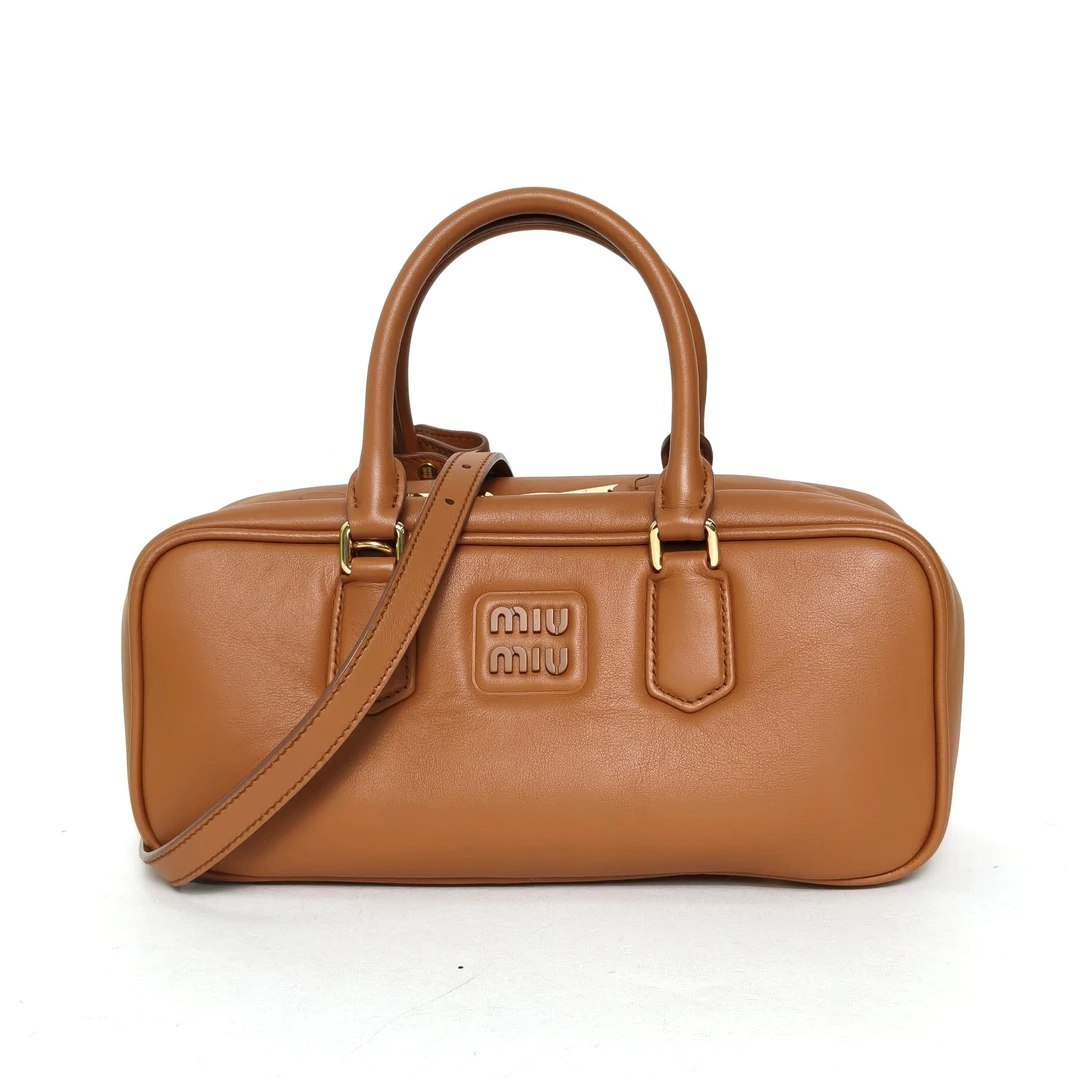 99新 MIU MIU/缪缪 小花柳 Arcadie 大号27 焦糖色 斜挎包