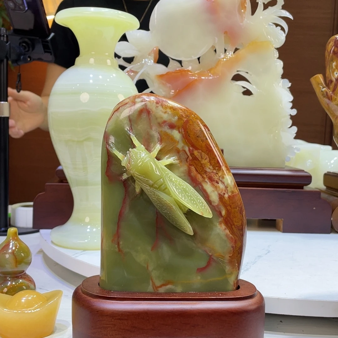 玉精品天然玉石摆件一鸣惊人