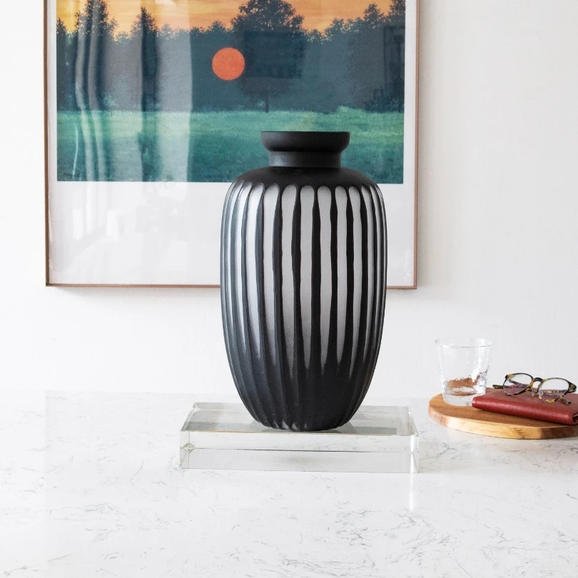 【奇居】 手工摹刻黑白色条纹玻璃花瓶 组合装