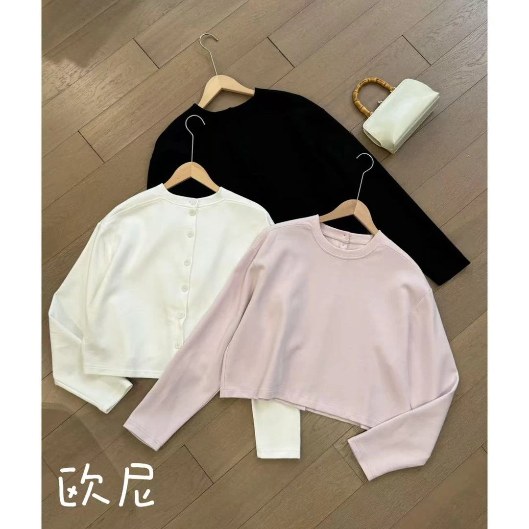 欧尼私服 2025早春后背纽扣设计圆领卫衣2502C280