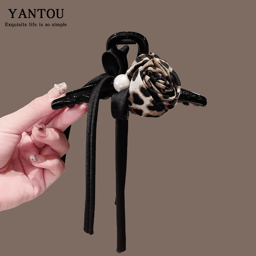 韩版东大门秋冬时尚发饰玫瑰花大号抓夹蝴蝶结盘发鲨鱼夹发卡