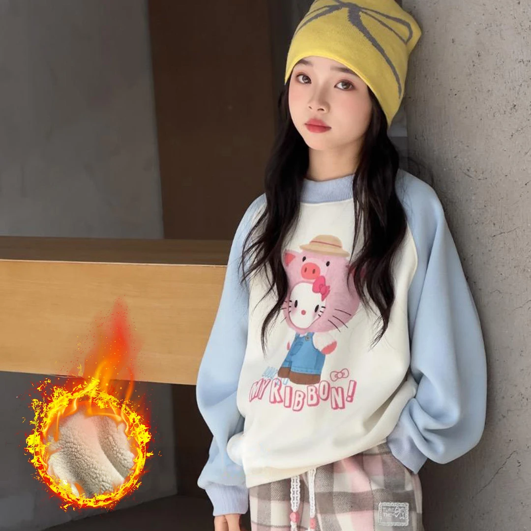 女童秋冬加绒卫衣童装新款女孩洋气卡通印花上衣外套儿童百搭圆领