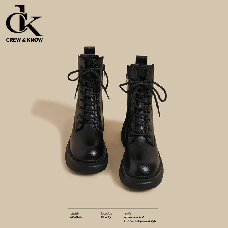 【C&K明星同款】韩系温柔穿搭厚底马丁靴女2025秋冬加绒复古英伦风