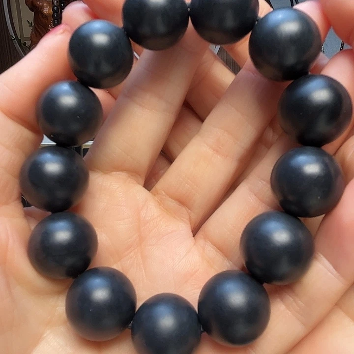 和田玉（墨玉）未镶嵌颈饰卡18圆珠福利款