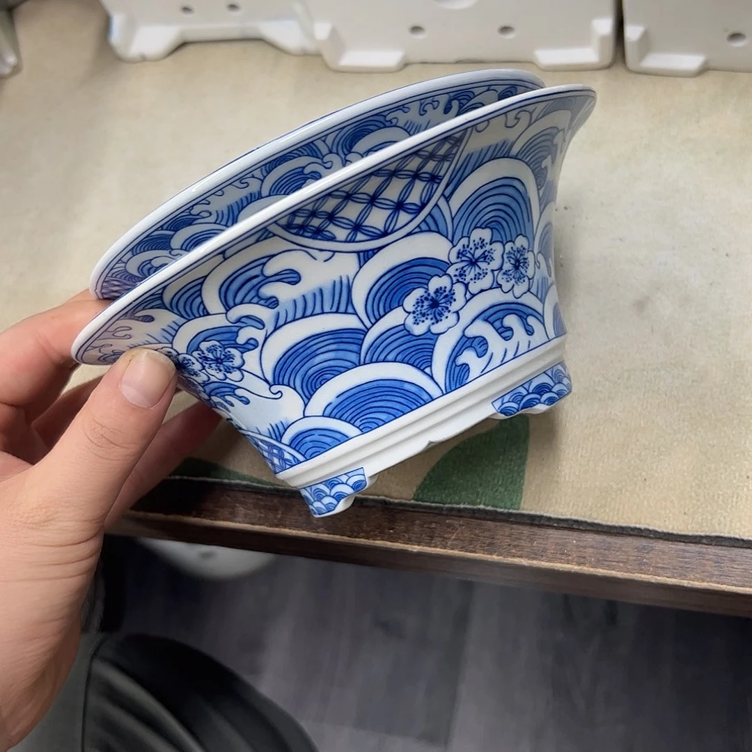 M***）紫砂花盆126号瑕疵2个海浪