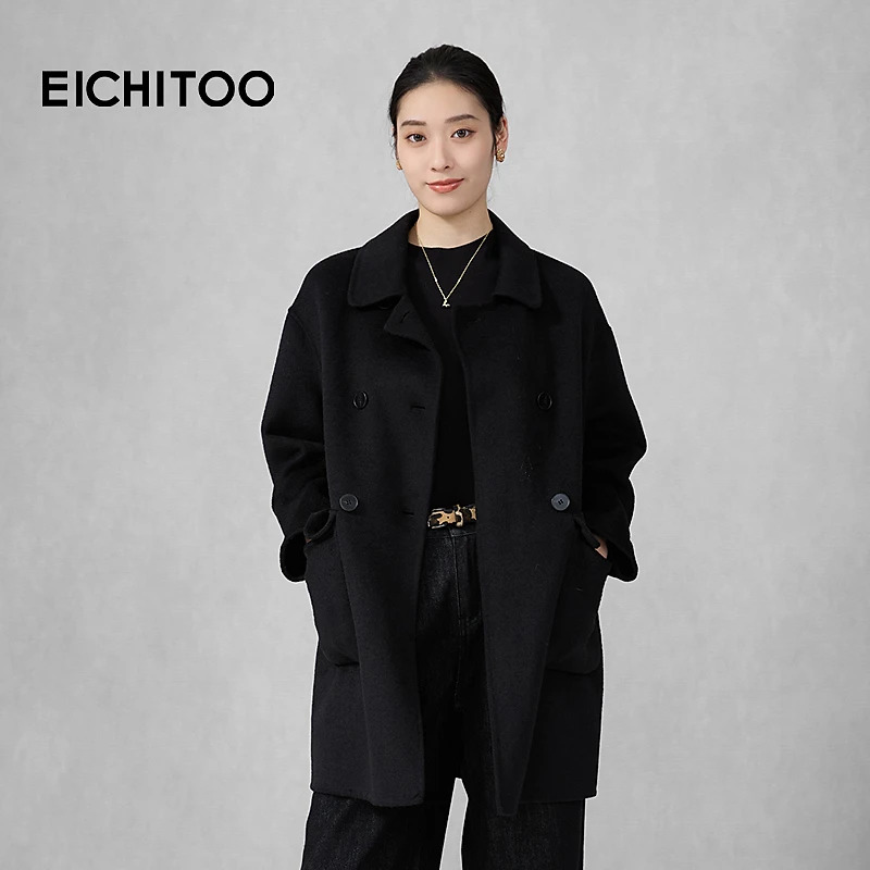 爱居兔绵羊毛双面呢大衣2025年冬季新款中长毛呢外套EWDSD4Q705A