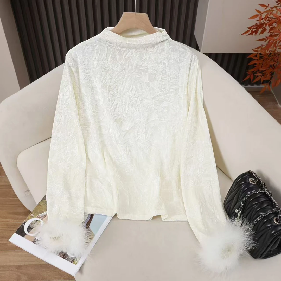 2025年新款钻石绒抓花打底衫减龄显瘦