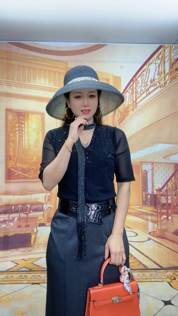 8855百搭V领纯色上衣女T恤打底衫法式弹力修身小衫