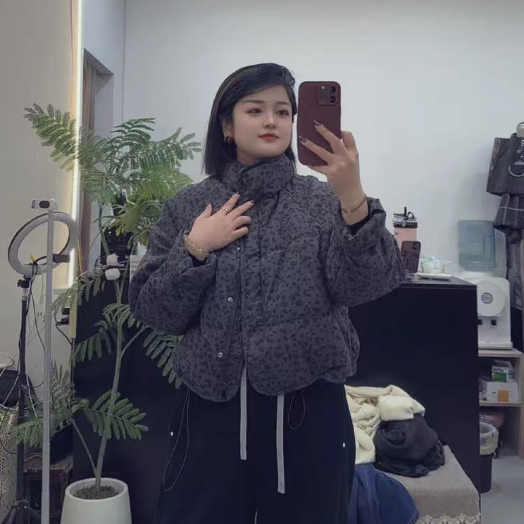 【遇见】豹纹立领短款羽绒服