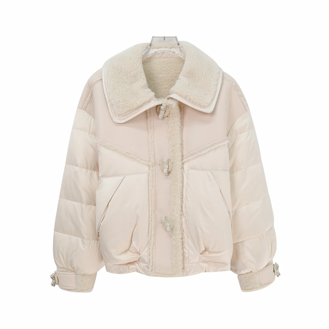 S韩系设计感羊羔毛拼接羽绒服女冬季新款加厚保暖外套U248