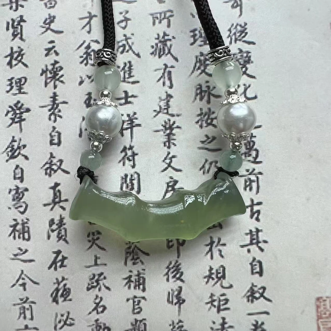 纯天然岫玉竹节吊坠设计款链子时尚百搭多样性发货*拍一发一