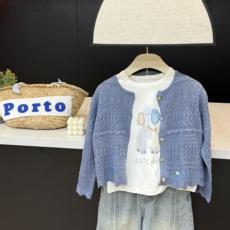 现货leomama【黛蓝】女童针织冰爽衫春夏儿童百搭洋气休闲空调开衫