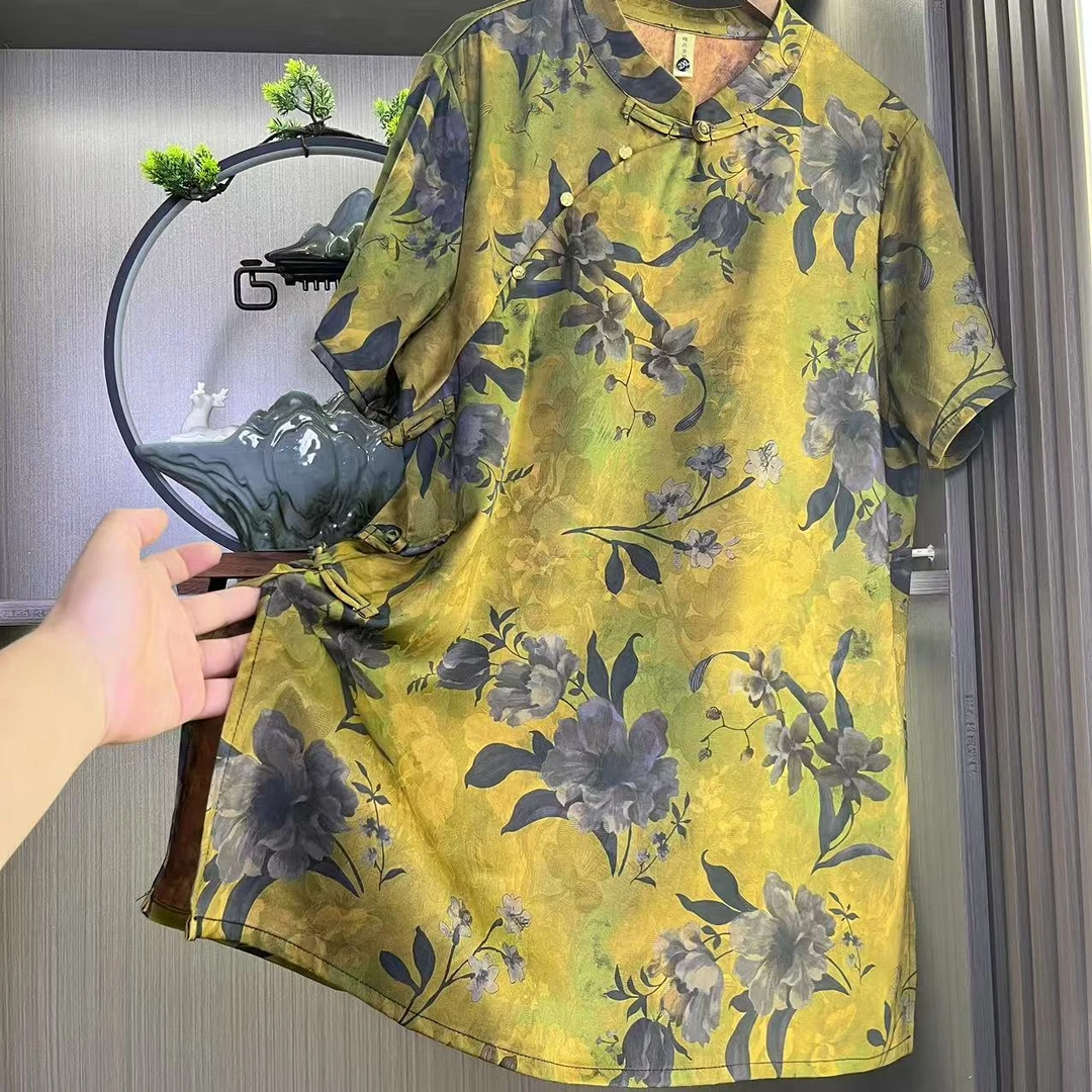 （花开富贵）2025年新款夏季新中式人丝香云提花宽松显瘦气质上衣