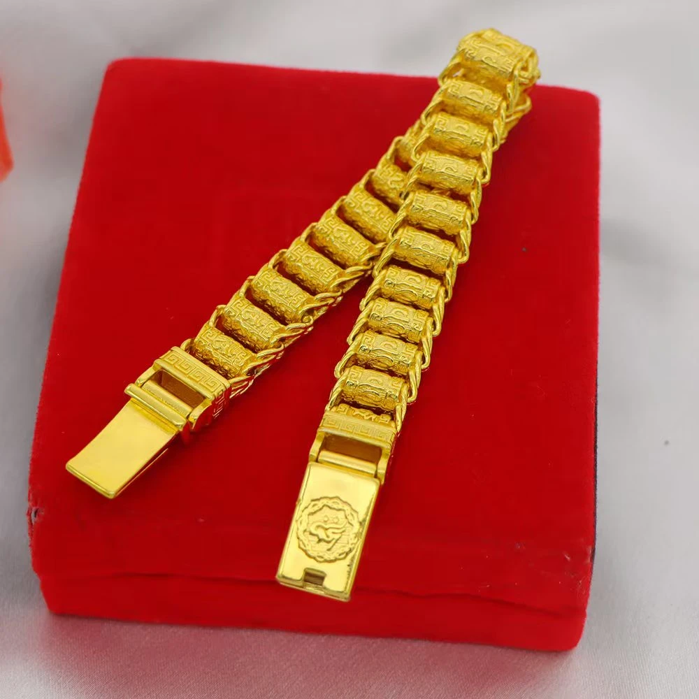 铜合金手链 古法传承六字真言手链男款镀纯金色霸气潮男时尚手饰