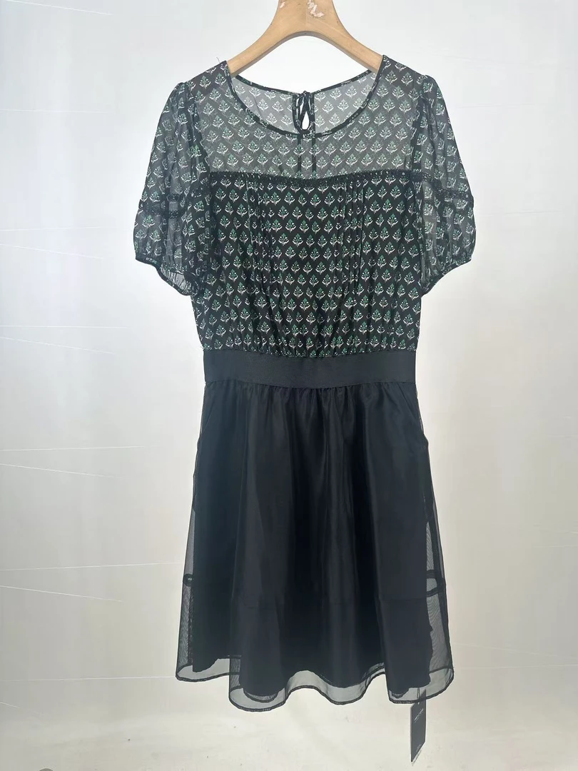 【JX2711绿花气质裙】麦多多专属2025时尚百搭洋气夏季中长款连衣裙